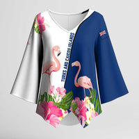 Turks and Caicos Islands Kimono Sleeve Blouse with Flamingos Floral Pattern and National Crest Design - Wonder Print Shop