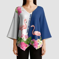 Turks and Caicos Islands Kimono Sleeve Blouse with Flamingos Floral Pattern and National Crest Design - Wonder Print Shop