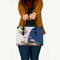 Turks and Caicos Islands Leather Bag with Flamingos Floral Pattern and National Crest Design - Wonder Print Shop