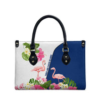 Turks and Caicos Islands Leather Bag with Flamingos Floral Pattern and National Crest Design - Wonder Print Shop