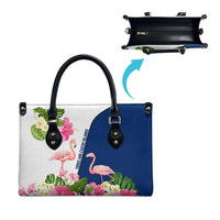 Turks and Caicos Islands Leather Bag with Flamingos Floral Pattern and National Crest Design - Wonder Print Shop
