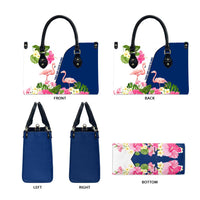 Turks and Caicos Islands Leather Bag with Flamingos Floral Pattern and National Crest Design - Wonder Print Shop