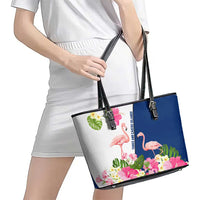 Turks and Caicos Islands Leather Tote Bag with Flamingos Floral Pattern and National Crest Design - Wonder Print Shop