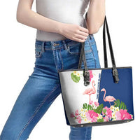 Turks and Caicos Islands Leather Tote Bag with Flamingos Floral Pattern and National Crest Design - Wonder Print Shop