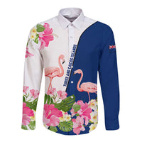 Turks and Caicos Islands Long Sleeve Button Shirt with Flamingos Floral Pattern and National Crest Design - Wonder Print Shop