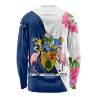Turks and Caicos Islands Long Sleeve Shirt with Flamingos Floral Pattern and National Crest Design - Wonder Print Shop