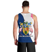 Turks and Caicos Islands Men Tank Top with Flamingos Floral Pattern and National Crest Design - Wonder Print Shop