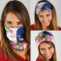 Turks and Caicos Islands Neck Gaiter with Flamingos Floral Pattern and National Crest Design - Wonder Print Shop
