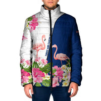 Turks and Caicos Islands Padded Jacket with Flamingos Floral Pattern and National Crest Design - Wonder Print Shop