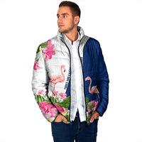 Turks and Caicos Islands Padded Jacket with Flamingos Floral Pattern and National Crest Design - Wonder Print Shop