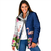Turks and Caicos Islands Padded Jacket with Flamingos Floral Pattern and National Crest Design - Wonder Print Shop