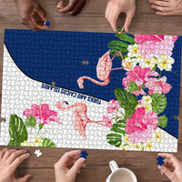Turks and Caicos Islands Puzzle with Flamingos Floral Pattern and National Crest Design - Wonder Print Shop