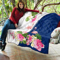 Turks and Caicos Islands Quilt with Flamingos Floral Pattern and National Crest Design - Wonder Print Shop