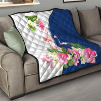 Turks and Caicos Islands Quilt with Flamingos Floral Pattern and National Crest Design - Wonder Print Shop