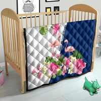 Turks and Caicos Islands Quilt with Flamingos Floral Pattern and National Crest Design - Wonder Print Shop