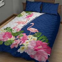 Turks and Caicos Islands Quilt Bed Set with Flamingos Floral Pattern and National Crest Design - Wonder Print Shop