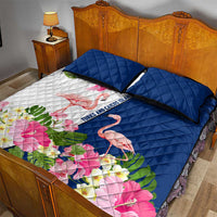 Turks and Caicos Islands Quilt Bed Set with Flamingos Floral Pattern and National Crest Design - Wonder Print Shop