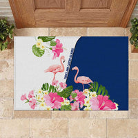 Turks and Caicos Islands Rubber Doormat with Flamingos Floral Pattern and National Crest Design - Wonder Print Shop