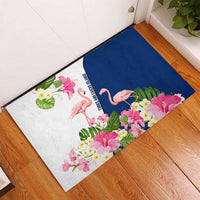 Turks and Caicos Islands Rubber Doormat with Flamingos Floral Pattern and National Crest Design - Wonder Print Shop