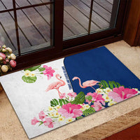 Turks and Caicos Islands Rubber Doormat with Flamingos Floral Pattern and National Crest Design - Wonder Print Shop