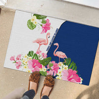 Turks and Caicos Islands Rubber Doormat with Flamingos Floral Pattern and National Crest Design - Wonder Print Shop