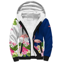 Turks and Caicos Islands Sherpa Hoodie with Flamingos Floral Pattern and National Crest Design - Wonder Print Shop