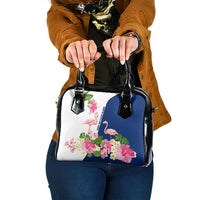 Turks and Caicos Islands Shoulder Handbag with Flamingos Floral Pattern and National Crest Design - Wonder Print Shop