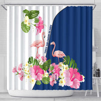Turks and Caicos Islands Shower Curtain with Flamingos Floral Pattern and National Crest Design - Wonder Print Shop