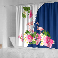 Turks and Caicos Islands Shower Curtain with Flamingos Floral Pattern and National Crest Design - Wonder Print Shop