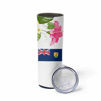 Turks and Caicos Islands Skinny Tumbler with Flamingos Floral Pattern and National Crest Design - Wonder Print Shop