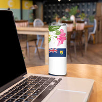 Turks and Caicos Islands Skinny Tumbler with Flamingos Floral Pattern and National Crest Design - Wonder Print Shop