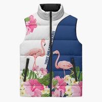 Turks and Caicos Islands Sleeveless Puffer Jacket with Flamingos Floral Pattern and National Crest Design - Wonder Print Shop