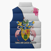 Turks and Caicos Islands Sleeveless Puffer Jacket with Flamingos Floral Pattern and National Crest Design - Wonder Print Shop