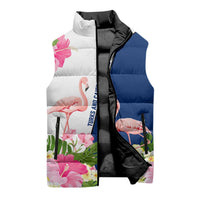 Turks and Caicos Islands Sleeveless Puffer Jacket with Flamingos Floral Pattern and National Crest Design - Wonder Print Shop