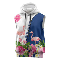 Turks and Caicos Islands Sleeveless Zip Hoodie with Flamingos Floral Pattern and National Crest Design - Wonder Print Shop