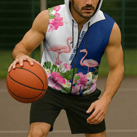 Turks and Caicos Islands Sleeveless Zip Hoodie with Flamingos Floral Pattern and National Crest Design - Wonder Print Shop