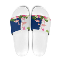 Turks and Caicos Islands Slide Sandals with Flamingos Floral Pattern and National Crest Design - Wonder Print Shop