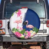 Turks and Caicos Islands Spare Tire Cover with Flamingos Floral Pattern and National Crest Design - Wonder Print Shop