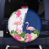 Turks and Caicos Islands Spare Tire Cover with Flamingos Floral Pattern and National Crest Design - Wonder Print Shop