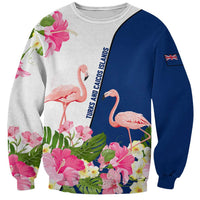 Turks and Caicos Islands Sweatshirt with Flamingos Floral Pattern and National Crest Design - Wonder Print Shop