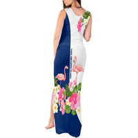 Turks and Caicos Islands Tank Maxi Dress with Flamingos Floral Pattern and National Crest Design - Wonder Print Shop
