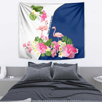 Turks and Caicos Islands Tapestry with Flamingos Floral Pattern and National Crest Design - Wonder Print Shop