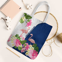 Turks and Caicos Islands Tote Bag with Flamingos Floral Pattern and National Crest Design - Wonder Print Shop