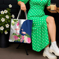 Turks and Caicos Islands Tote Bag with Flamingos Floral Pattern and National Crest Design - Wonder Print Shop