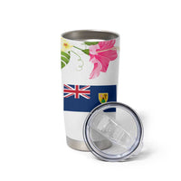 Turks and Caicos Islands Tumbler Cup with Flamingos Floral Pattern and National Crest Design - Wonder Print Shop