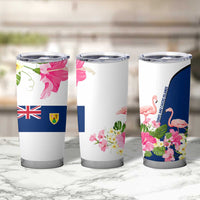 Turks and Caicos Islands Tumbler Cup with Flamingos Floral Pattern and National Crest Design - Wonder Print Shop
