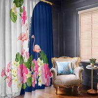 Turks and Caicos Islands Window Curtain with Flamingos Floral Pattern and National Crest Design - Wonder Print Shop