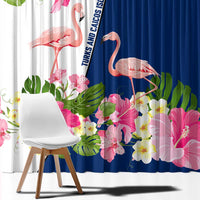 Turks and Caicos Islands Window Curtain with Flamingos Floral Pattern and National Crest Design - Wonder Print Shop