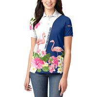 Turks and Caicos Islands Women Polo Shirt with Flamingos Floral Pattern and National Crest Design - Wonder Print Shop