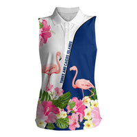 Turks and Caicos Islands Women Sleeveless Polo Shirt with Flamingos Floral Pattern and National Crest Design - Wonder Print Shop